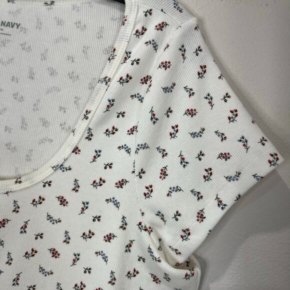 Old Navy Floral Button Front Ribbed Tee White Ditsy Print Sz XL - Picture 3 of 7